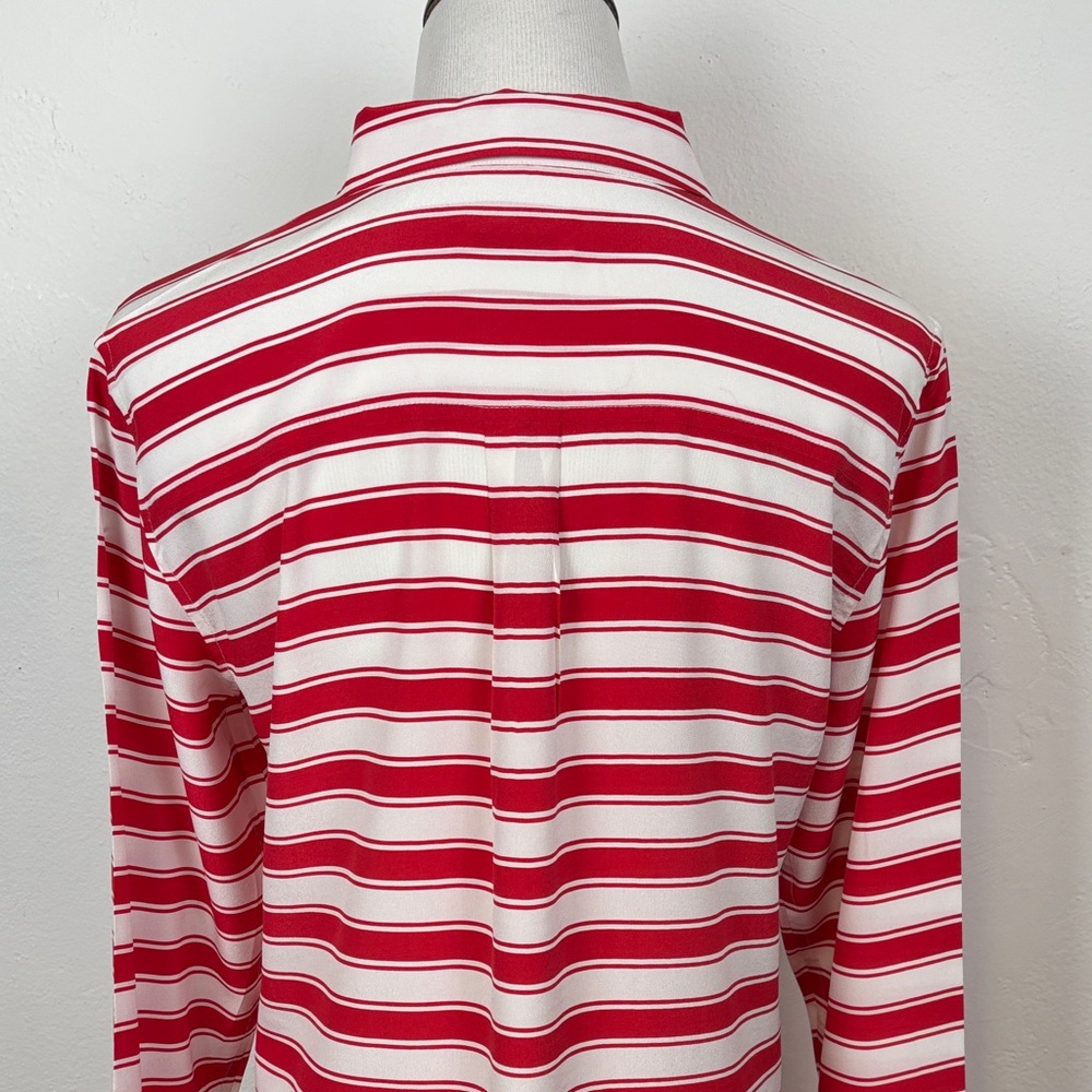 Equipment Red and White Striped Blouse Silk Medium - Picture 4 of 6